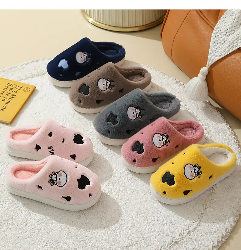 Winter home indoor cotton slippers men's and women's home closed toe fleece-lined thick bottom non-slip thermal plush slippers wholesale — feature 19