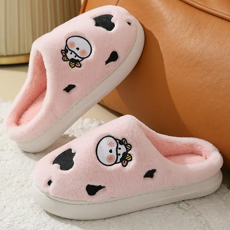 Winter home indoor cotton slippers men's and women's home closed toe fleece-lined thick bottom non-slip thermal plush slippers wholesale — feature 20