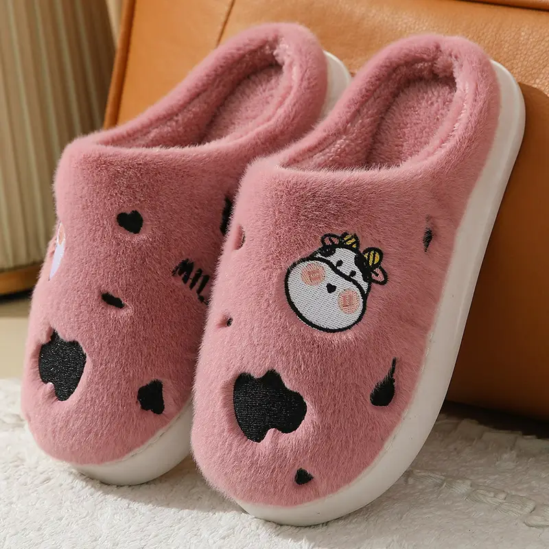 Winter home indoor cotton slippers men's and women's home closed toe fleece-lined thick bottom non-slip thermal plush slippers wholesale