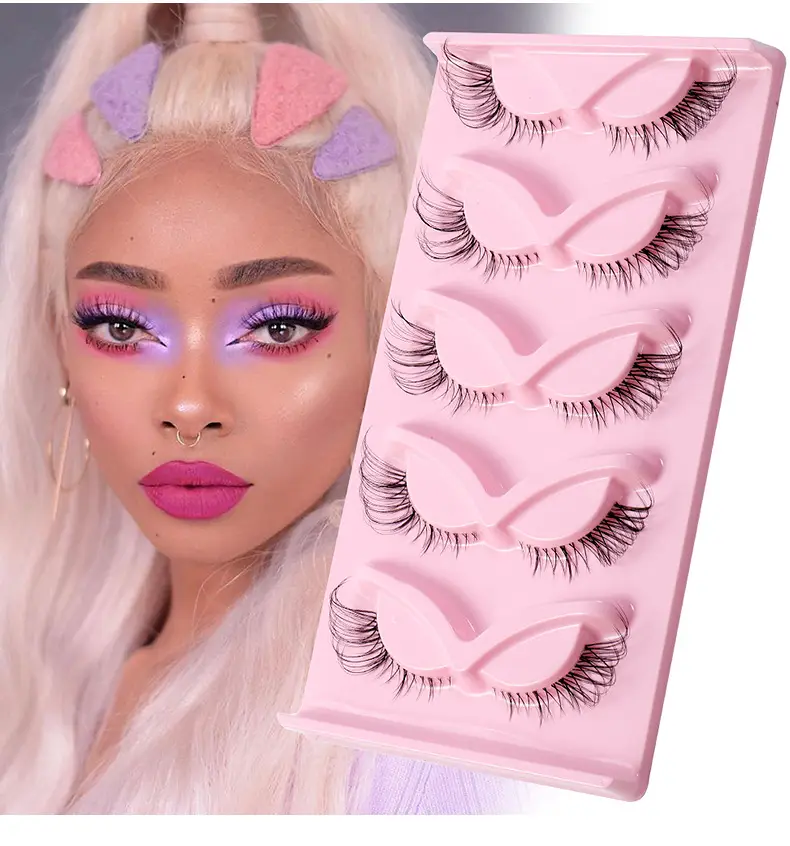 Pink Cross-Border False Eyelashes 5 Pairs Wholesale — feature 3
