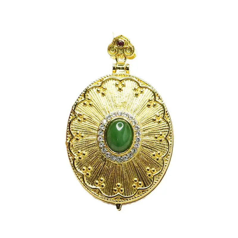 Guan Yu Jade Pendant Necklace Antique Gold Green Stone - Image 7