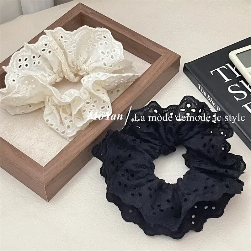 French Lace Hair Ring with Hollow Pattern & Color Options — feature 2
