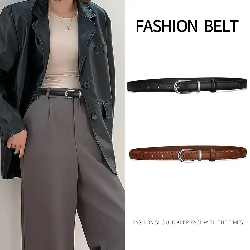 New Women's Black Leather Belt with Pin Buckle - Image 6
