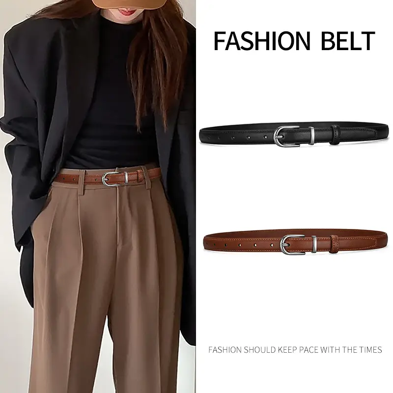 New Women's Black Leather Belt with Pin Buckle - Image 8