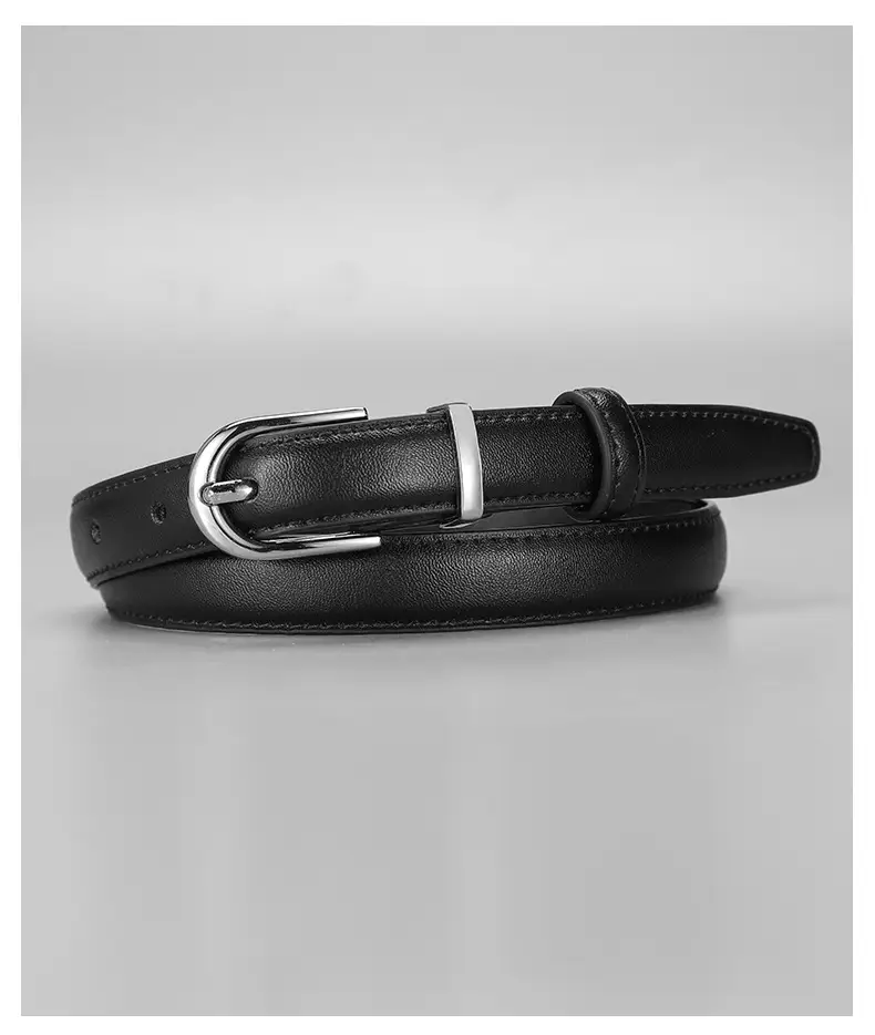 New Women's Black Leather Belt with Pin Buckle β feature 13