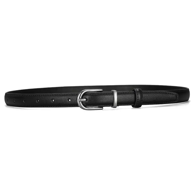 New Women's Black Leather Belt with Pin Buckle