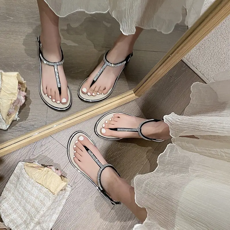 Women Cross-Brand Beige Flat Sandals Summer - Image 6