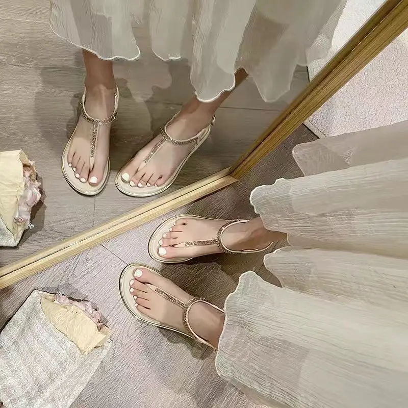 Women Cross-Brand Beige Flat Sandals Summer - Image 2