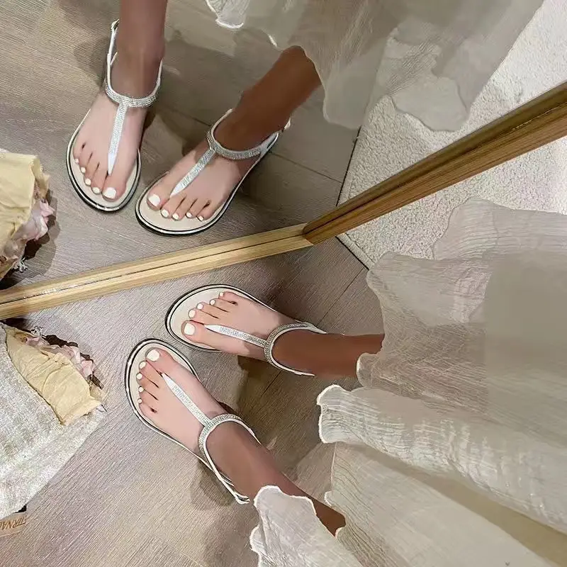 Women Cross-Brand Beige Flat Sandals Summer - Image 3