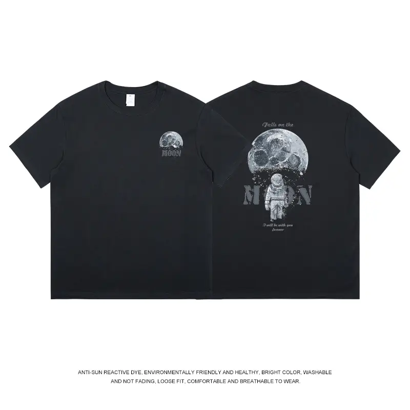 Men's Cartoon Printed Pure Cotton T-Shirt Black - Image 2