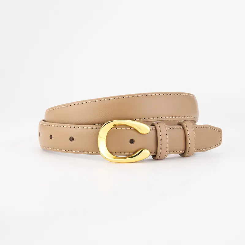Women's Thin Leather Belt with Gold Buckle Brown Black - Image 5