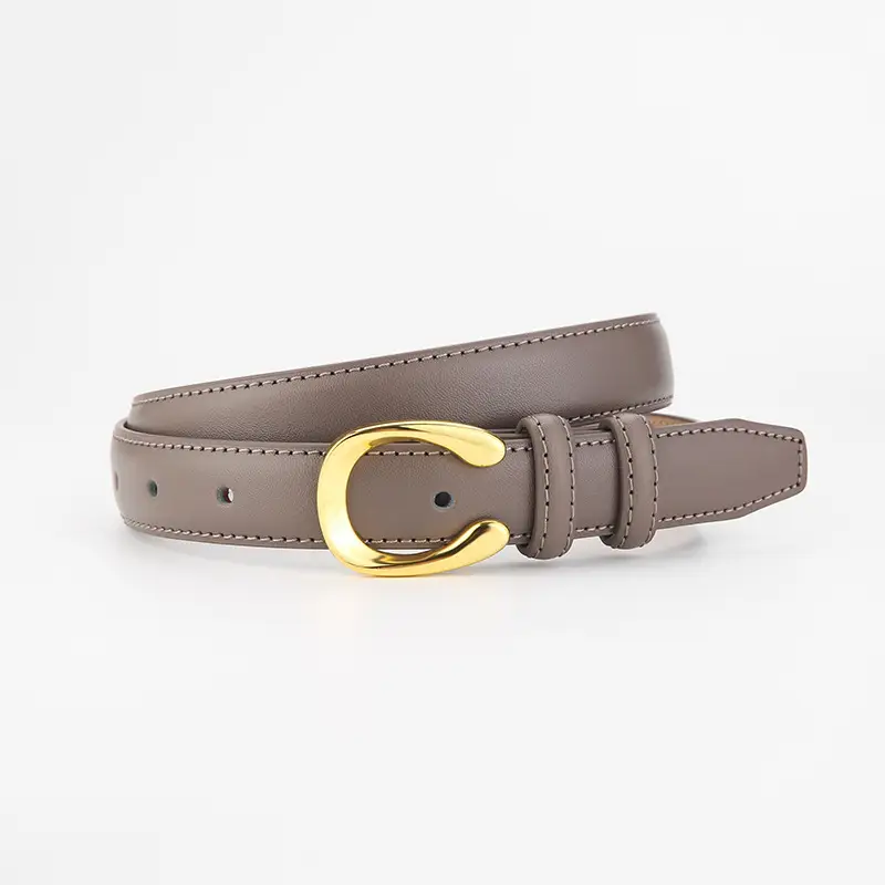 Women's Thin Leather Belt with Gold Buckle Brown Black - Image 6