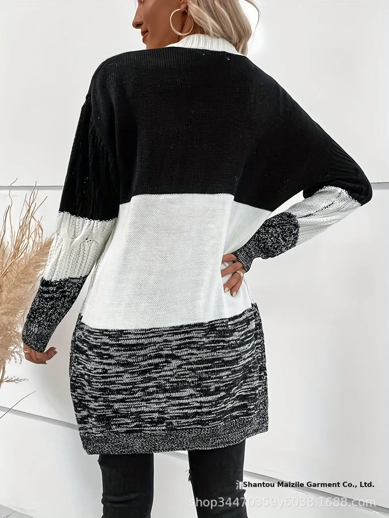 Women Crossbody Cardigan Set Black White Striped Knitted — feature 4