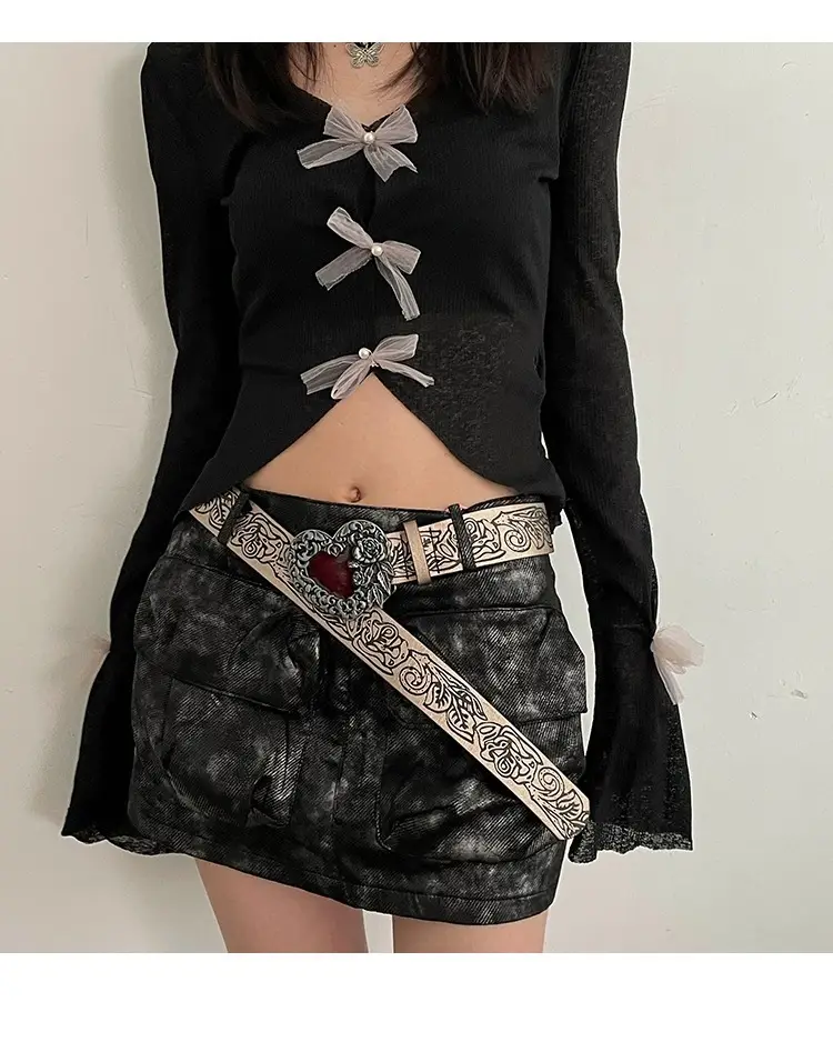 Women Black Velvet Belt with Embroidered Detail β feature 10