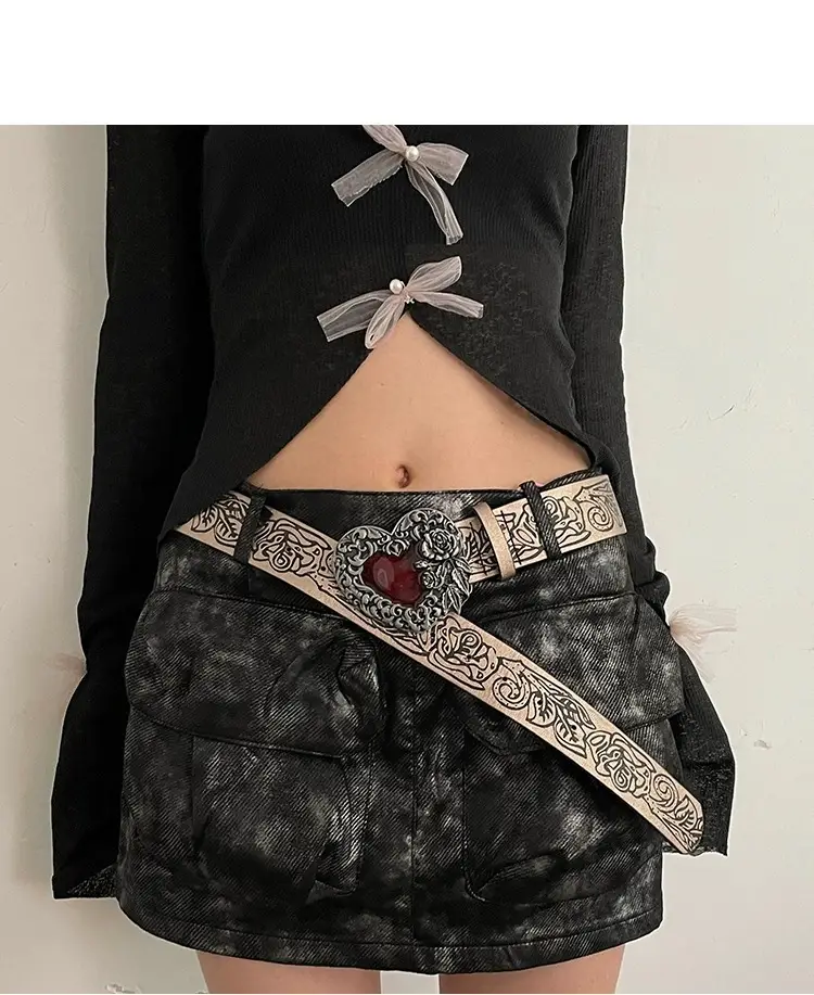 Women Black Velvet Belt with Embroidered Detail β feature 12
