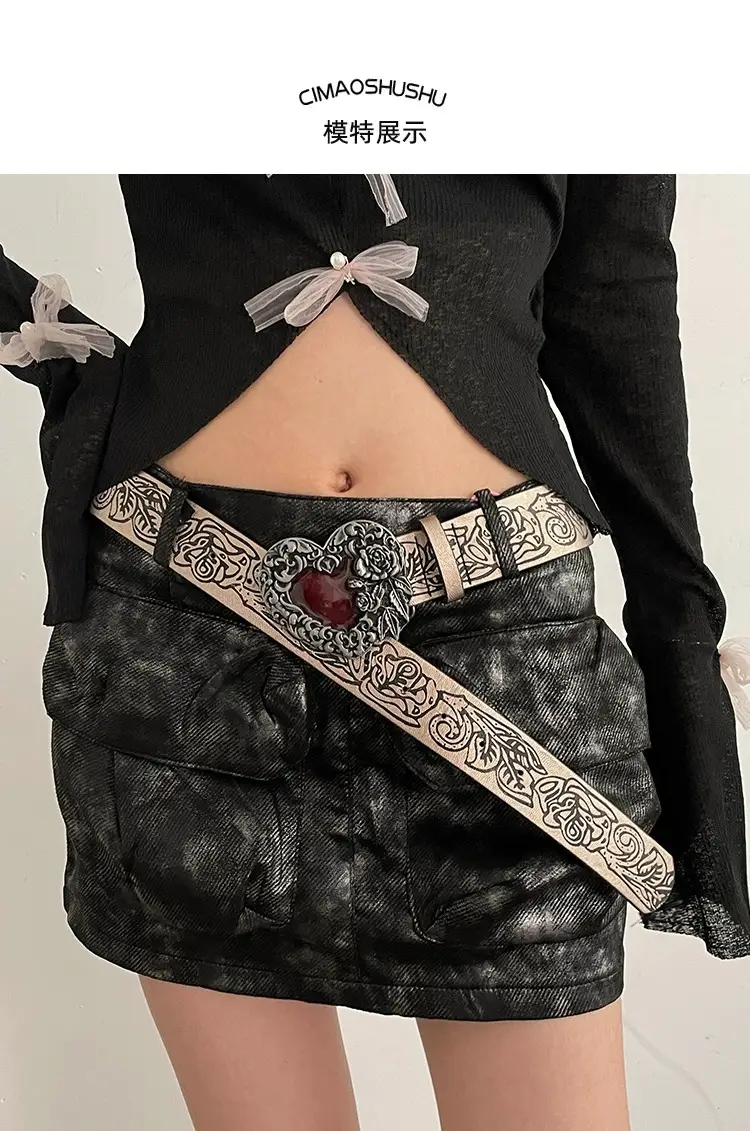 Women Black Velvet Belt with Embroidered Detail β feature 5