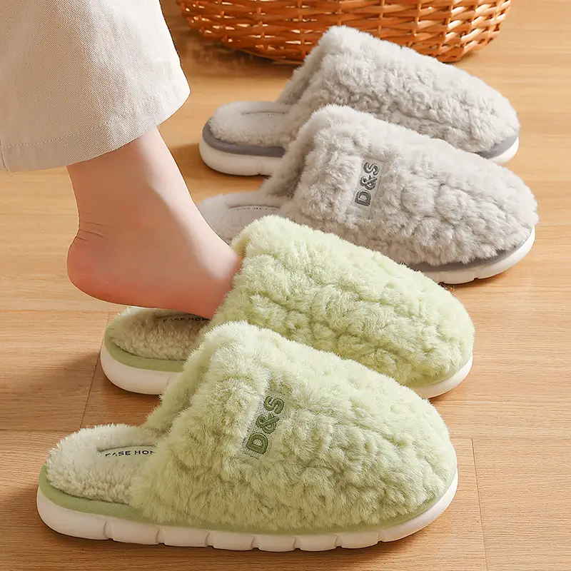 Cotton Slippers for Men in Autumn and Winter Plush Floor Slippers Thick-Soled Non-Slip Warm Couple Home Cotton Slippers for Women Wholesale Winter