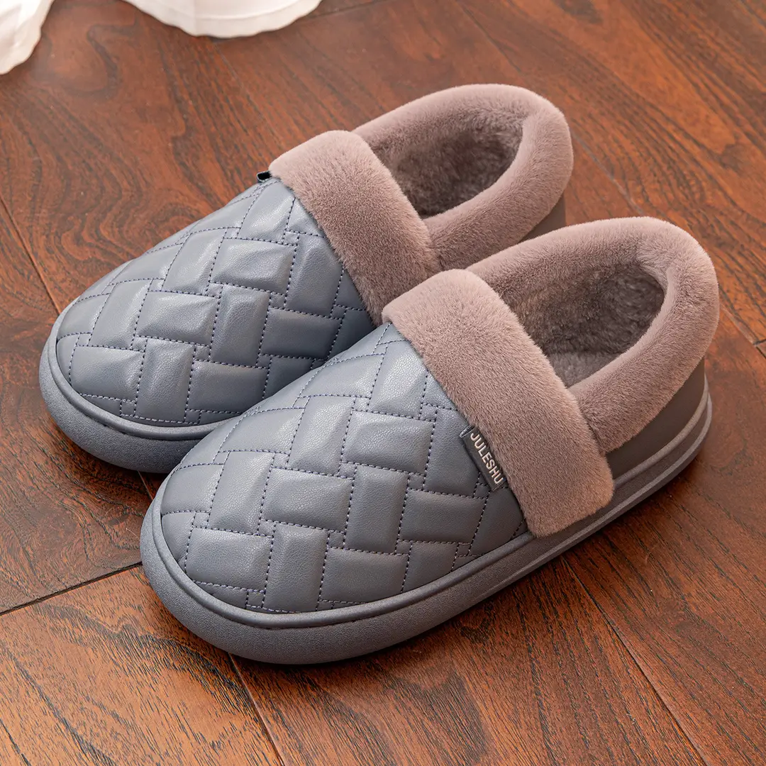 Lidani PU waterproof cotton shoes women's winter outdoor warm indoor home non-slip moon shoes lovers slippers men's wholesale - Image 2