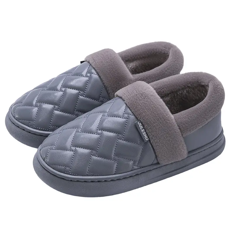 Lidani PU waterproof cotton shoes women's winter outdoor warm indoor home non-slip moon shoes lovers slippers men's wholesale - Image 6