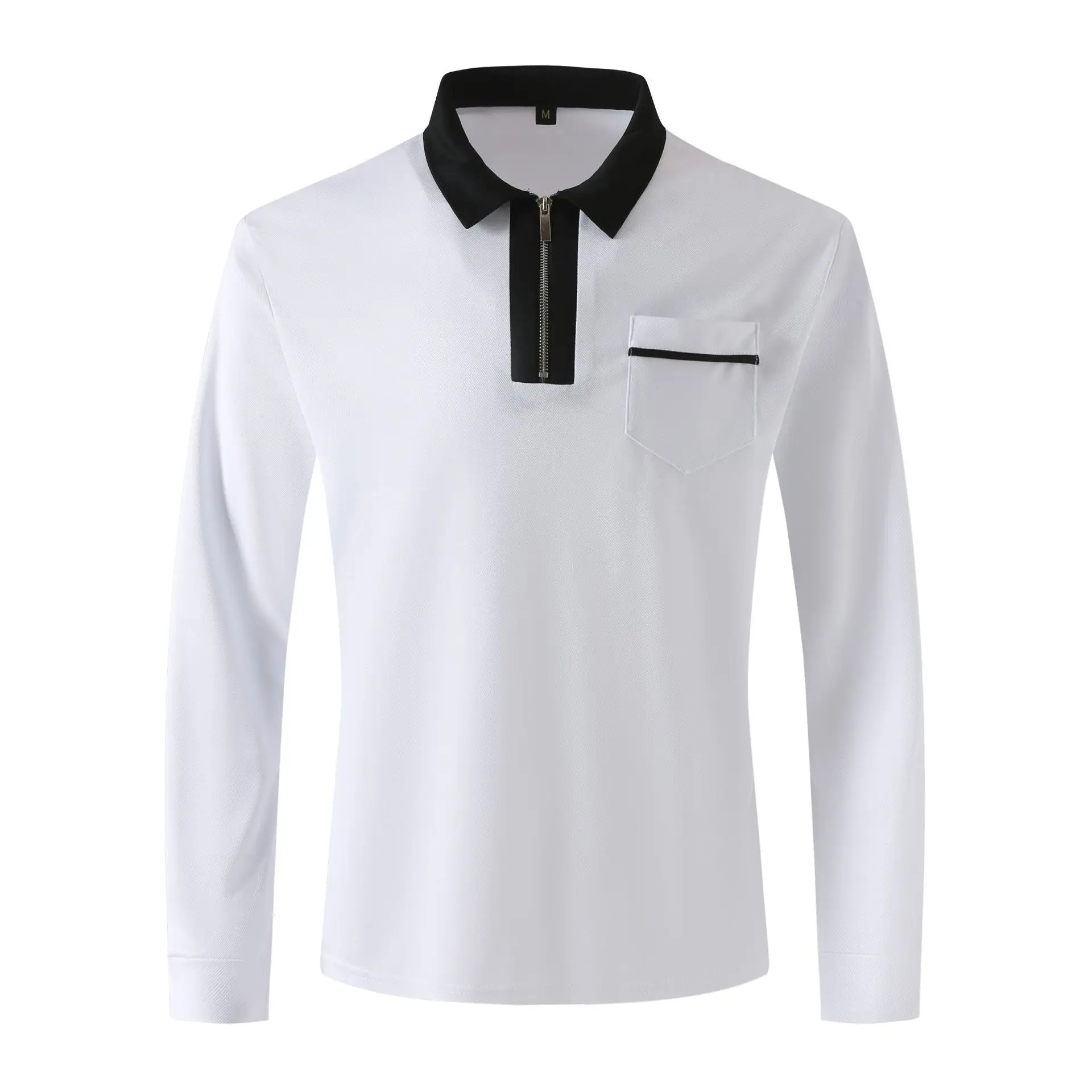 Men's Cream Polo Shirt Long Sleeve Collared Half-Zip — feature 12