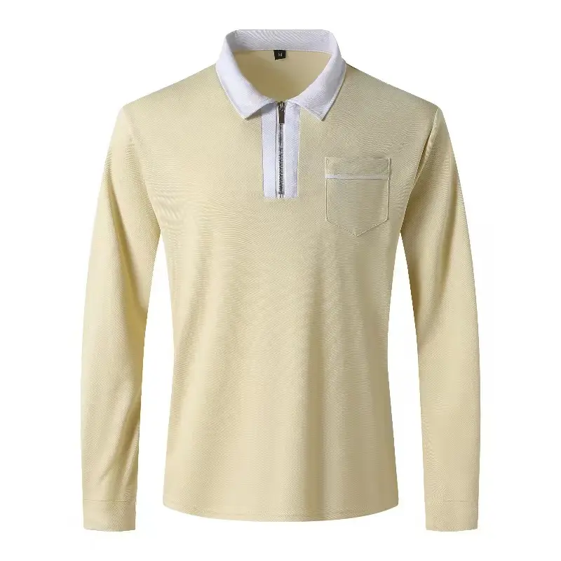 Men's Cream Polo Shirt Long Sleeve Collared Half-Zip — feature 20