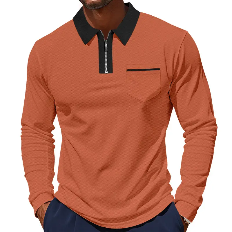 Men's Cream Polo Shirt Long Sleeve Collared Half-Zip - Image 10