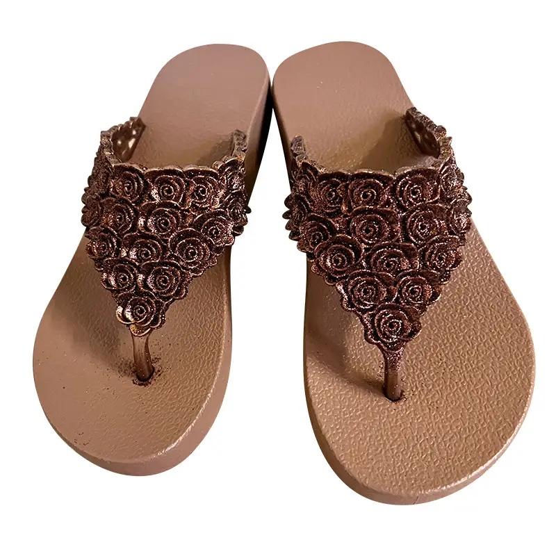 Pink Rose Wedge Flip Flops for Women