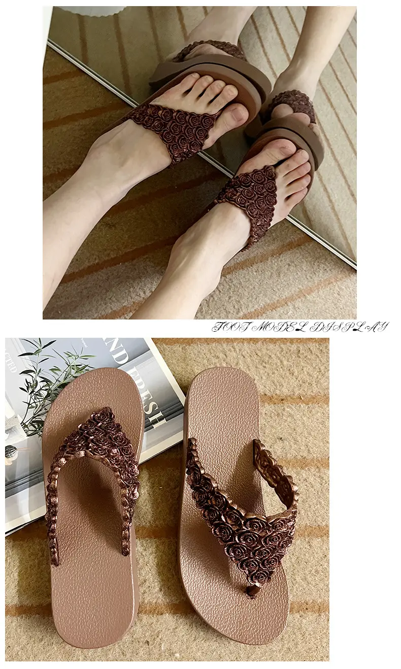 Pink Rose Wedge Flip Flops for Women — feature 4