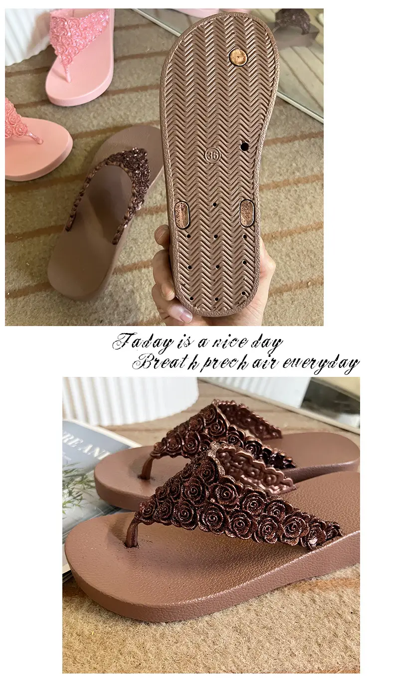 Pink Rose Wedge Flip Flops for Women — feature 5