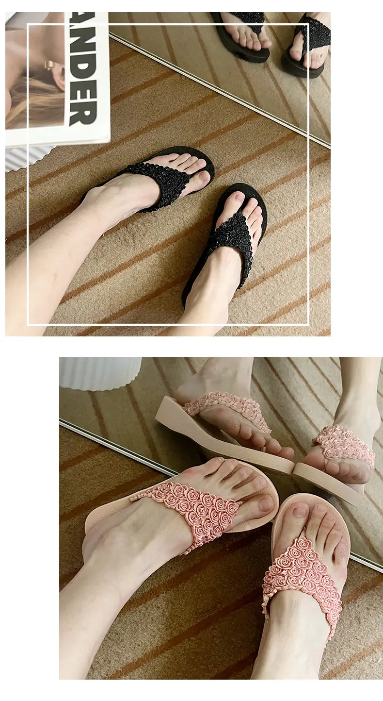 Pink Rose Wedge Flip Flops for Women — feature 6