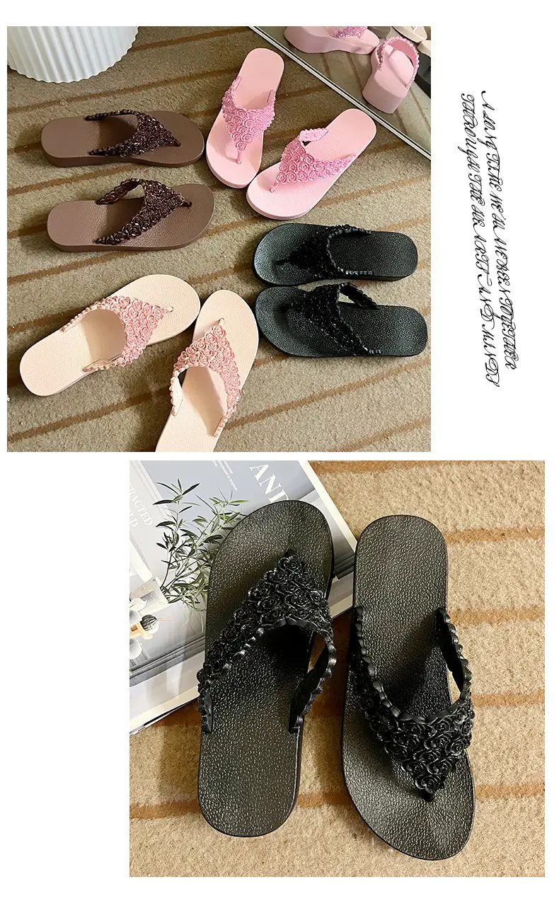 Pink Rose Wedge Flip Flops for Women — feature 7