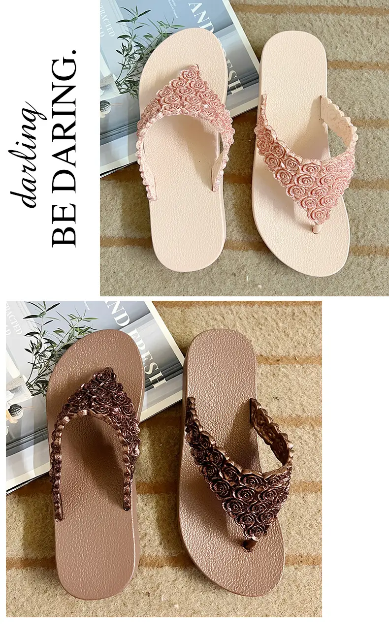 Pink Rose Wedge Flip Flops for Women — feature 8