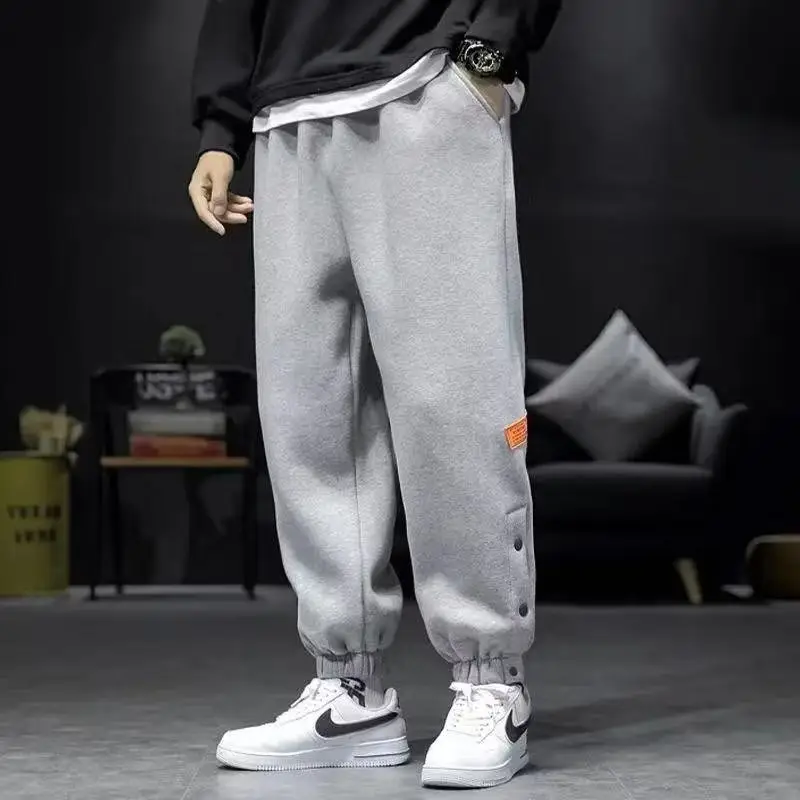 Men Fleece Lined Casual Pants Black Loose Toe Winter