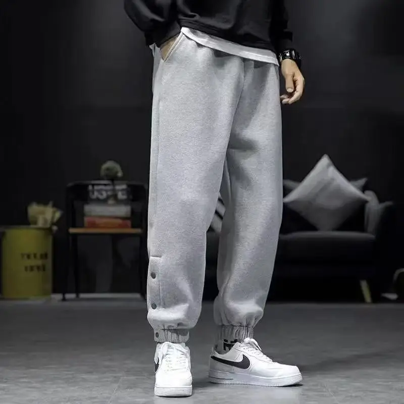 Men Fleece Lined Casual Pants Black Loose Toe Winter