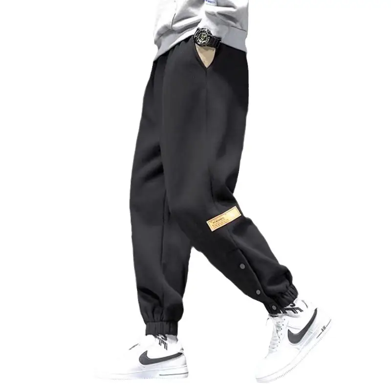 Men Fleece Lined Casual Pants Black Loose Toe Winter
