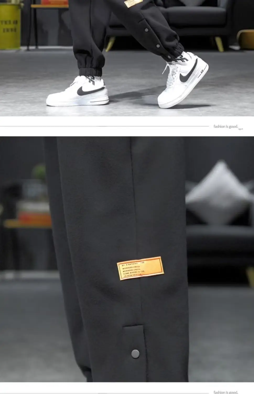 Men Fleece Lined Casual Pants Black Loose Toe Winter — feature 13