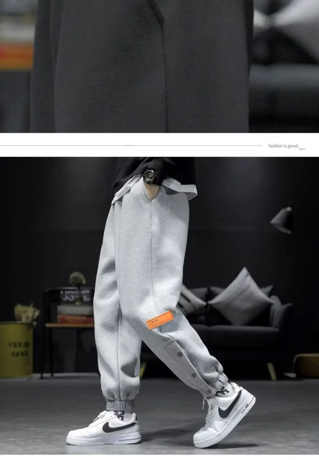Men Fleece Lined Casual Pants Black Loose Toe Winter — feature 15