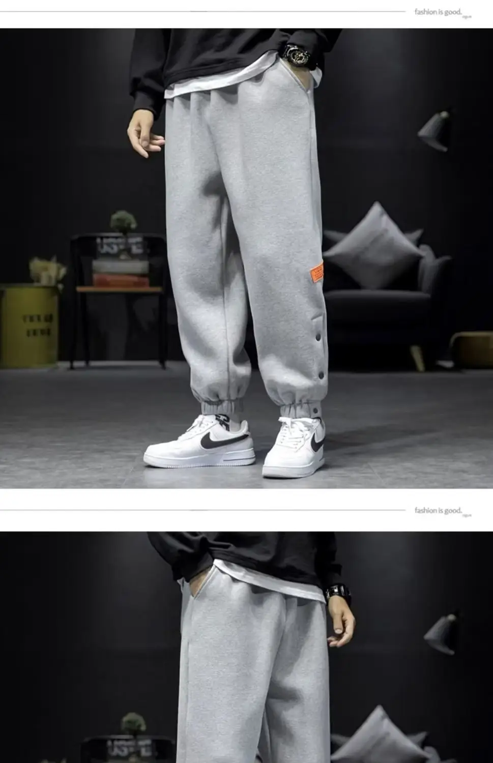 Men Fleece Lined Casual Pants Black Loose Toe Winter — feature 16
