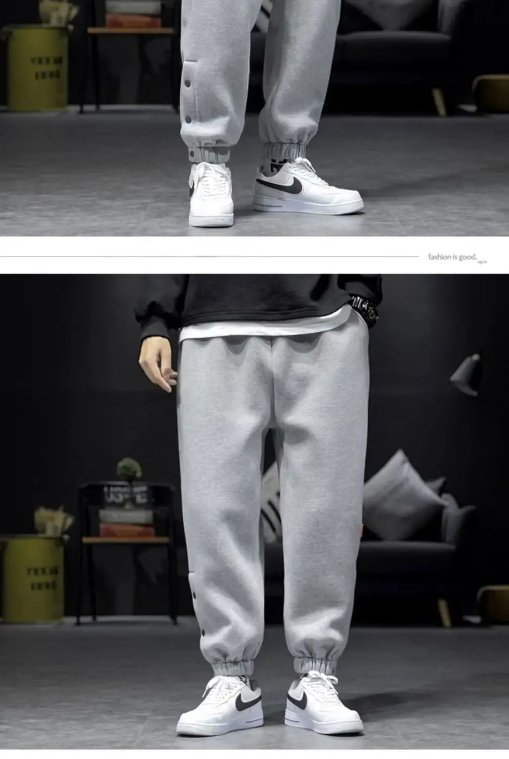 Men Fleece Lined Casual Pants Black Loose Toe Winter — feature 17