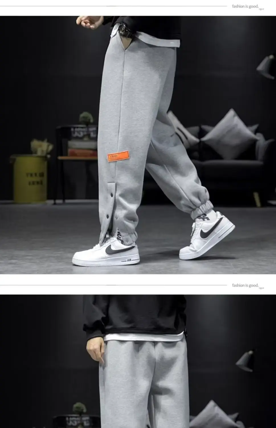 Men Fleece Lined Casual Pants Black Loose Toe Winter — feature 18