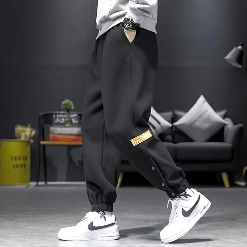 Men Fleece Lined Casual Pants Black Loose Toe Winter — feature 6