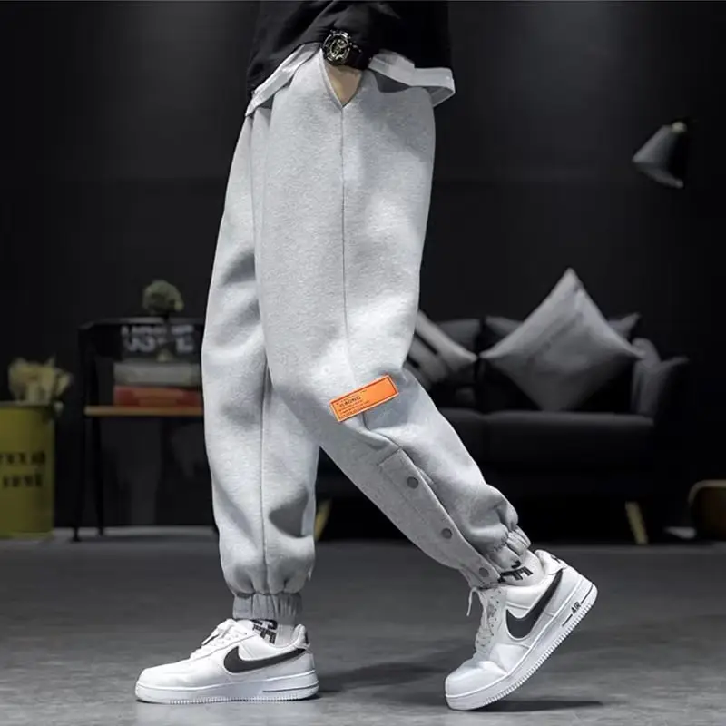 Men Fleece Lined Casual Pants Black Loose Toe Winter