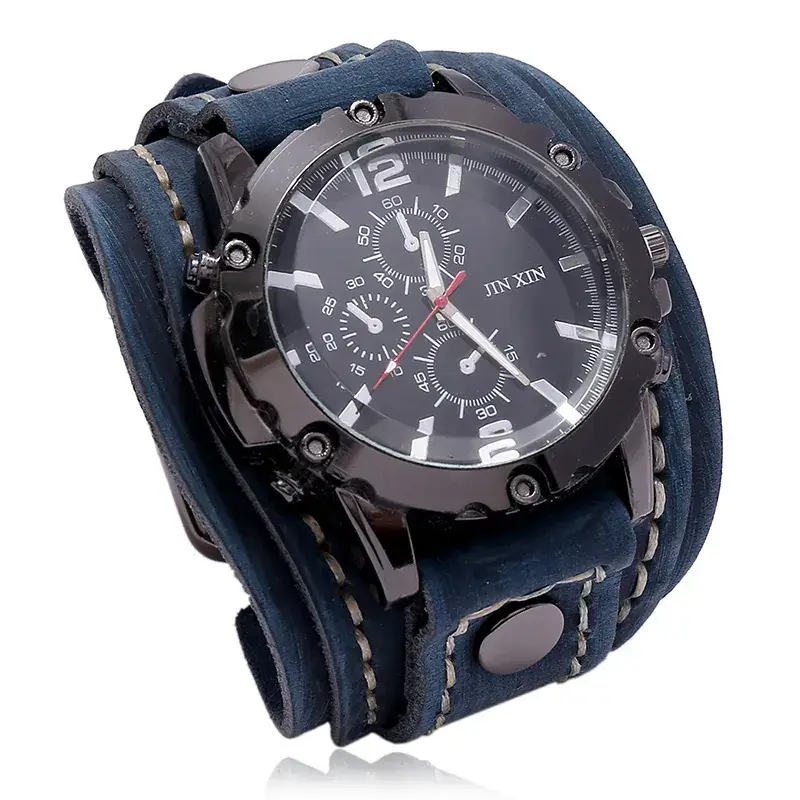 Men's Black Leather Strap Chronograph Watch - Image 5