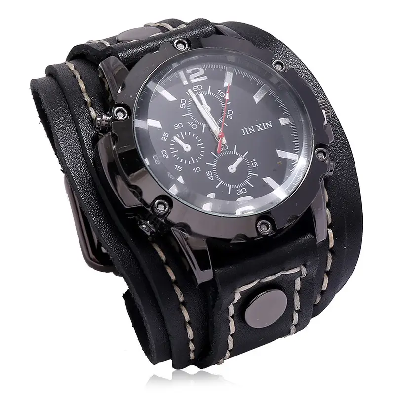 Men's Black Leather Strap Chronograph Watch — feature 1