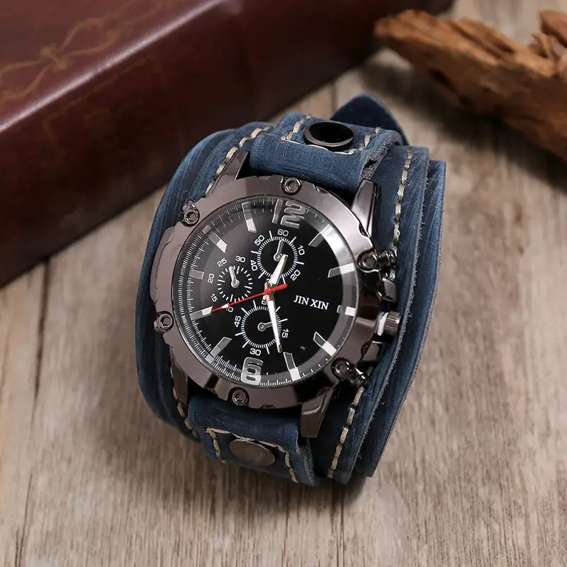Men's Black Leather Strap Chronograph Watch — feature 10