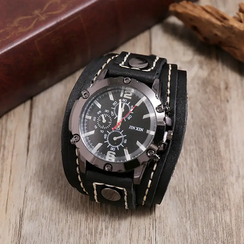 Men's Black Leather Strap Chronograph Watch — feature 11