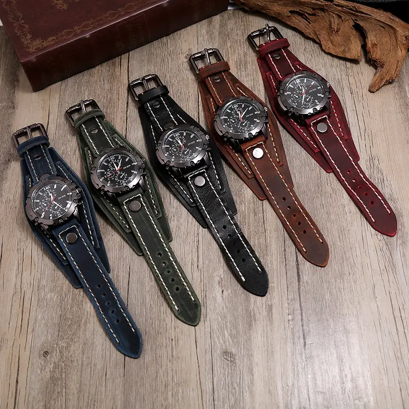 Men's Black Leather Strap Chronograph Watch — feature 12