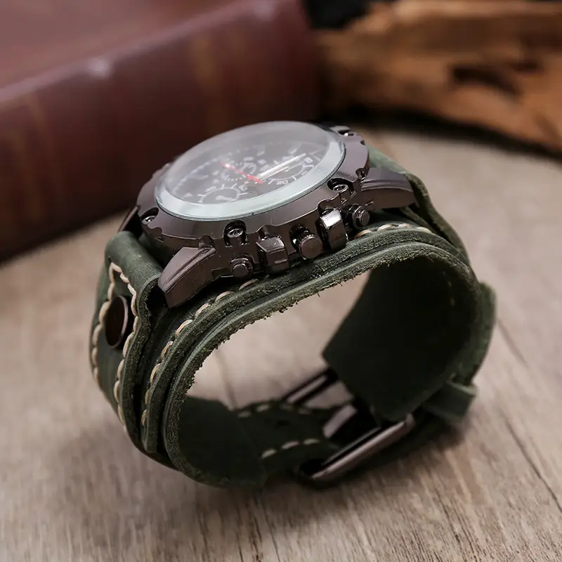Men's Black Leather Strap Chronograph Watch — feature 13