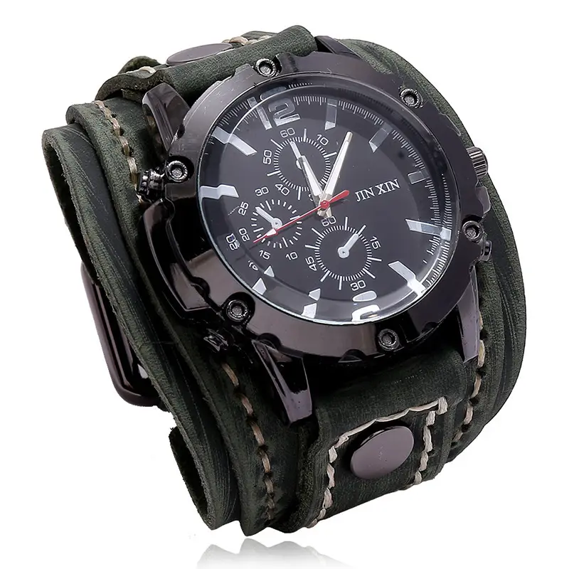 Men's Black Leather Strap Chronograph Watch — feature 5