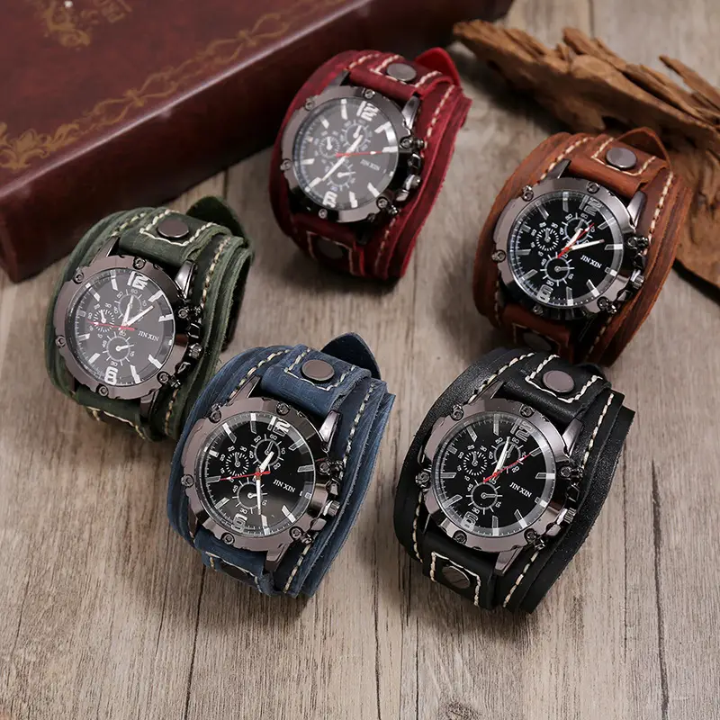 Men's Black Leather Strap Chronograph Watch — feature 6